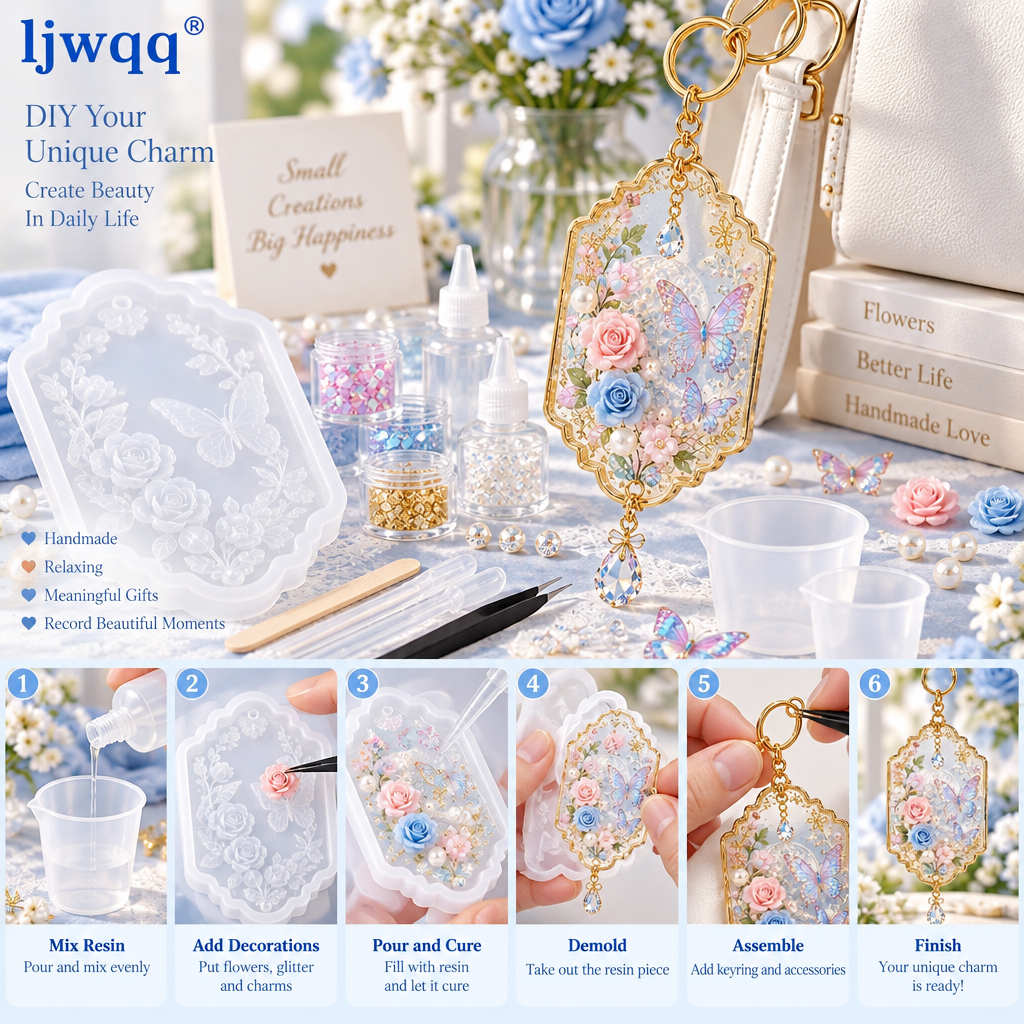 Butterfly & Rose Resin Charm Keychain DIY Kit