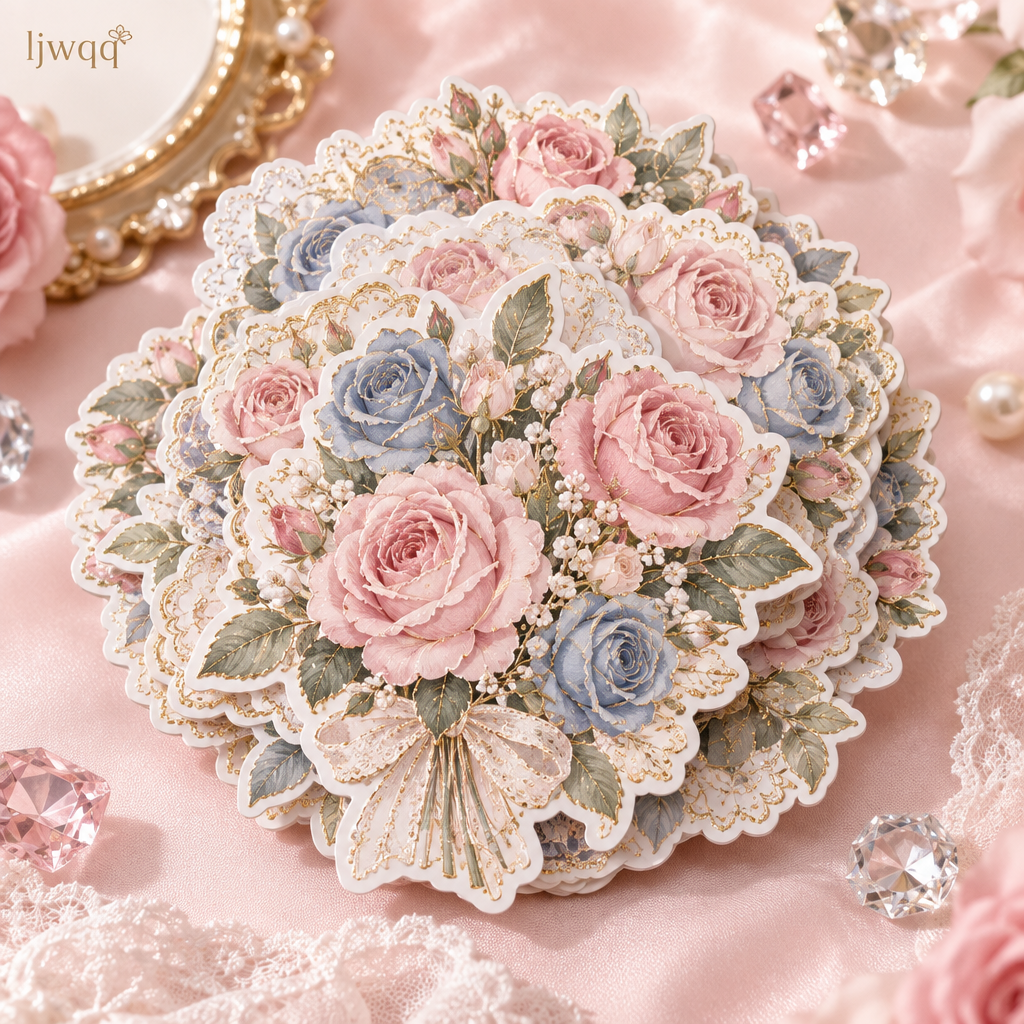 （3）Vintage Rose Bouquet Gold Foil Sticker Pack