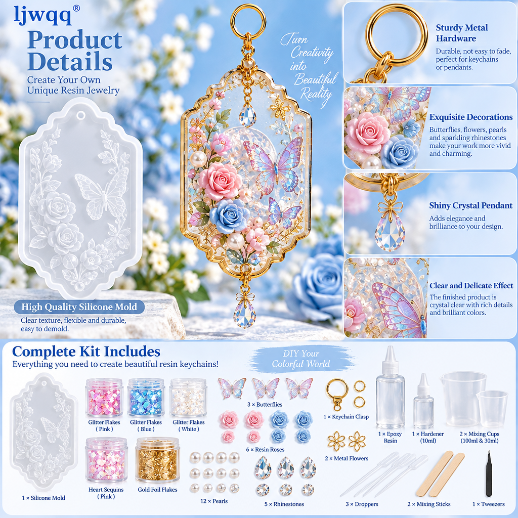 Butterfly & Rose Resin Charm Keychain DIY Kit