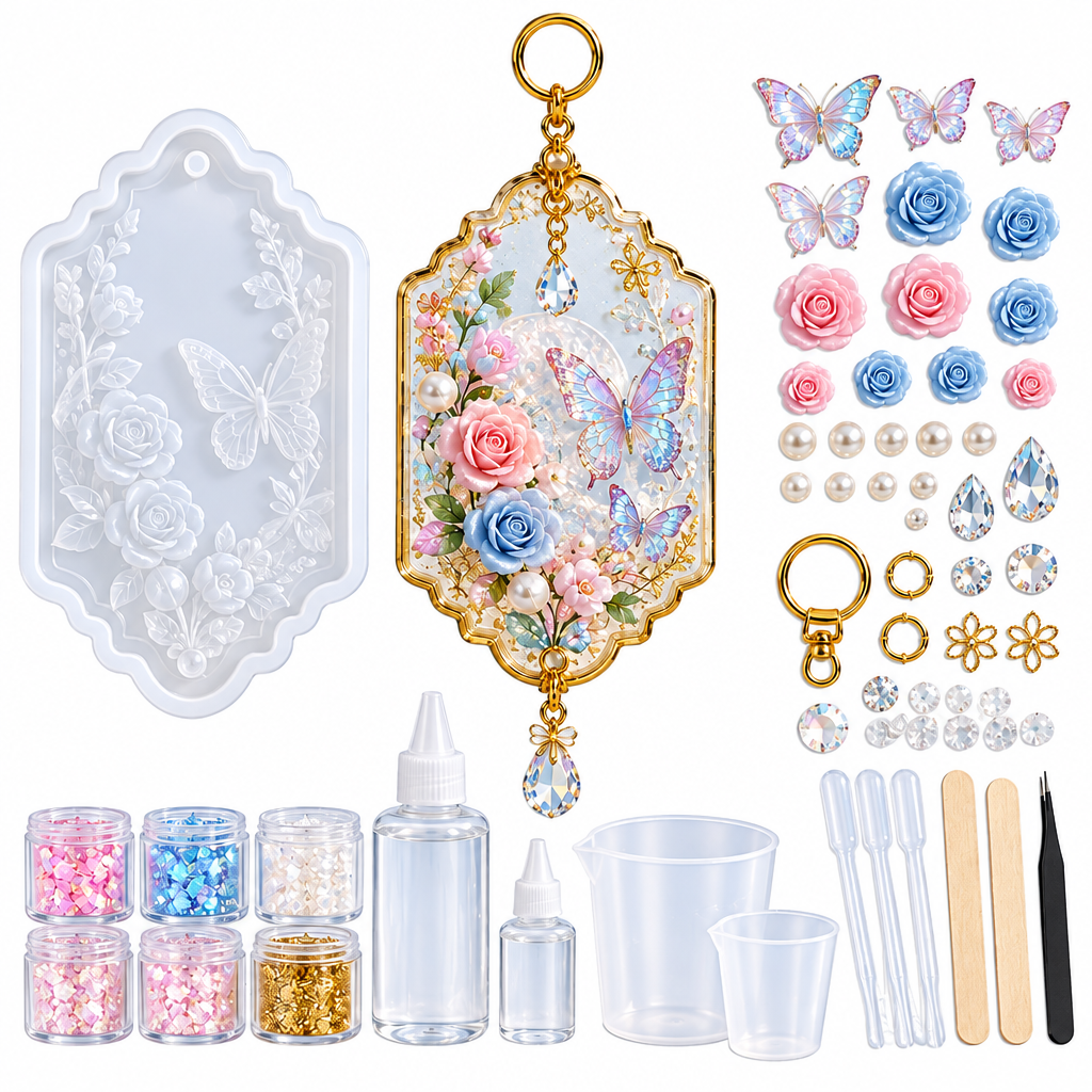 Butterfly & Rose Resin Charm Keychain DIY Kit