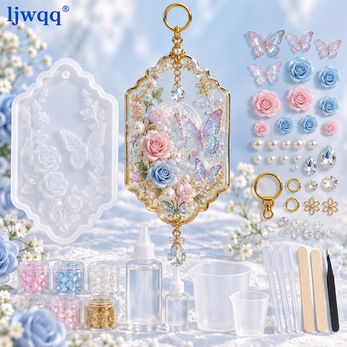 Butterfly & Rose Resin Charm Keychain DIY Kit