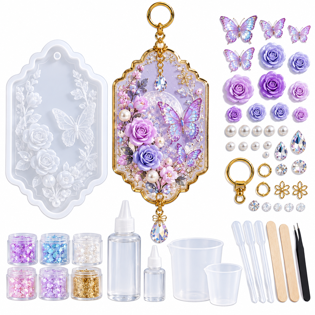 Butterfly & Rose Resin Charm Keychain DIY Kit