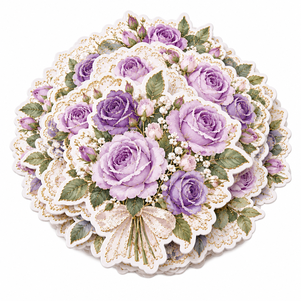 （3）Vintage Rose Bouquet Gold Foil Sticker Pack